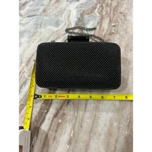 Jessica McClintock Black Beaded Clamshell Shoulder Purse Converts to Clutch
